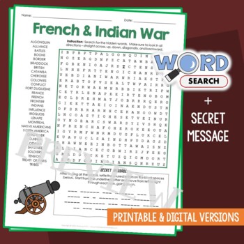 Preview of French and Indian War Word Search Puzzle Activity Vocabulary Worksheet