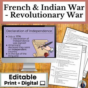Preview of French and Indian War through Revolutionary War Presentation and Guided Notes