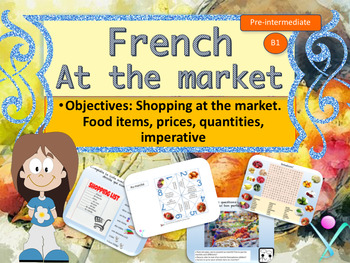 Preview of French au marché shopping in market interactive activities and video