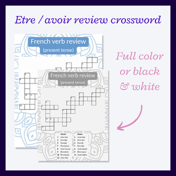 French auxiliary verb review crossword (être / avoir) present tense
