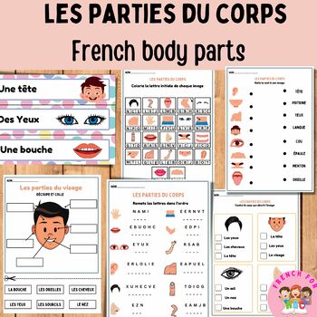 French body parts worksheets and word wall/ les parties du corps