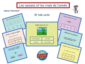 Preview of French boom task cards, les saisons, les mois de l'année, vocabulary practice