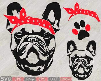 Download French Bulldog Head Whit Bandana Silhouette Svg Cute Dog Clipart Family Pet 816s