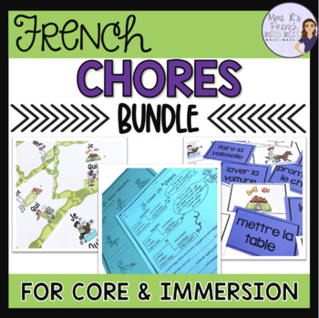 Preview of French chores vocabulary bundle: worksheets, games, activities TÂCHES MÉNAGÈRES