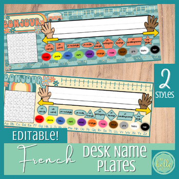 Preview of French classroom décor : desk name plates / Décor de classe : étiquettes de nom
