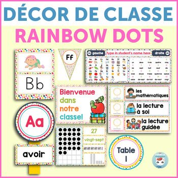 Preview of French classroom decor set RAINBOW DOTS bundle - Décor de classe en français