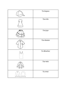 Preview of French clothes vocab with pictures (les vêtements)