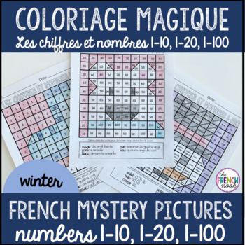 Preview of French colour by number Winter Coloriage Magique L'hiver 1-10, 1-20, 1-100