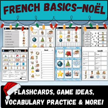 Preview of French core Christmas Noel holiday vocabulary practice flashcards basic FSL