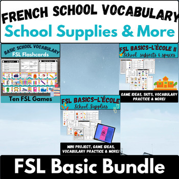 Preview of French core School vocabulary practice bundle FSL low prep games worksheets
