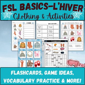 Preview of French core winter clothes sports flashcards voc practice FSL emergency sub plan