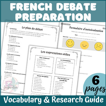 Preview of French debate vocabulary and research outline | Vocabulaire du débat l Guide