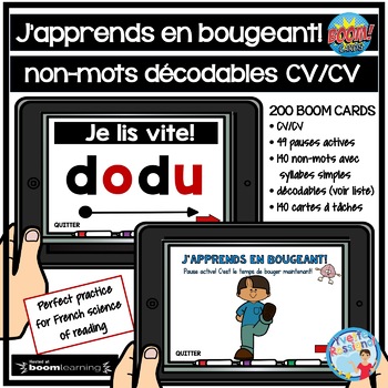 Preview of French decodable nonsense words 200 Boom Cards and matching Task Cards