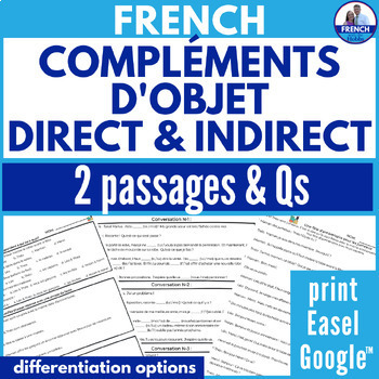 Preview of French direct & indirect object pronouns Reading Comprehension Passages COD COI