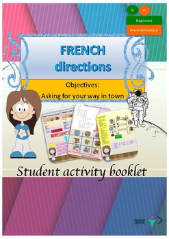 Preview of French directions in town, les directions dans la ville booklet for beginners