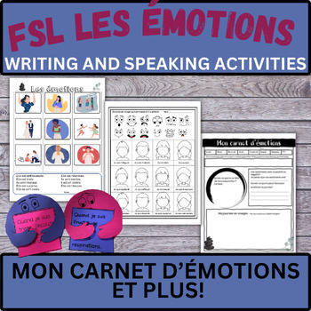 Preview of French emotions activities journal FSL flashcards feelings les sentiments core
