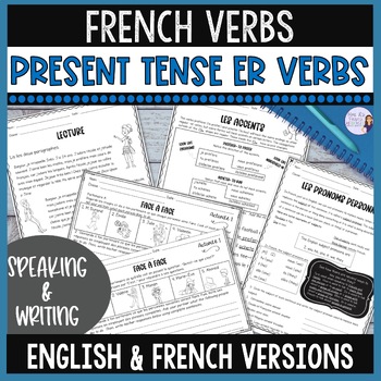 Preview of French -er verbs notes, exercises & activities: Core French & French immersion