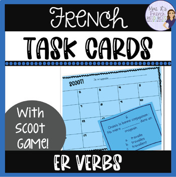 Preview of French -er verbs task cards & scoot game JEU POUR LES VERBES DU PREMIER GROUPE