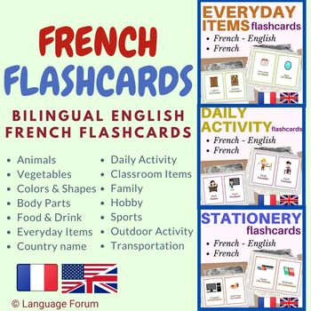 Preview of French flash cards bundle (with English translations) 1100+ French flashcards