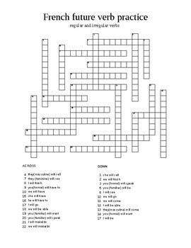 French future verb forms puzzle , regular and irregular verbs worksheet