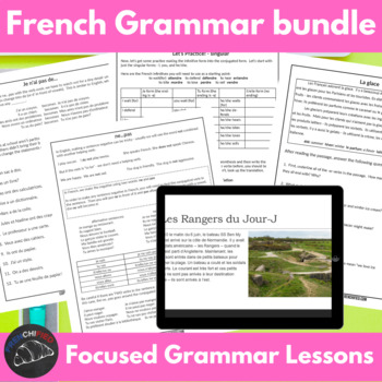 Preview of French grammar lessons bundle French verbs, adjectives, negatives, pronouns