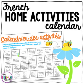 Preview of French home activities calendar | parent-student FSL practice