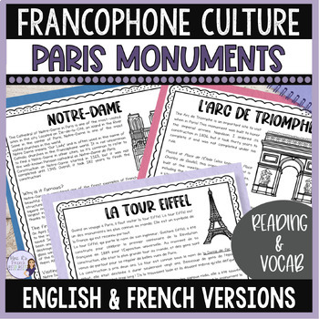 Preview of French monuments bundle: Reading comprehension & vocabulary for French culture