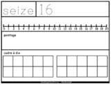 French number worksheet, number line, pointage, cadre à dix, 1-20