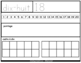 French number worksheet, pointage, cadre à dix, 1-20