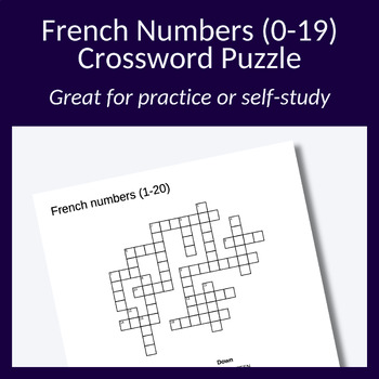 Preview of French numbers 0-19 review crossword puzzle (FSL)