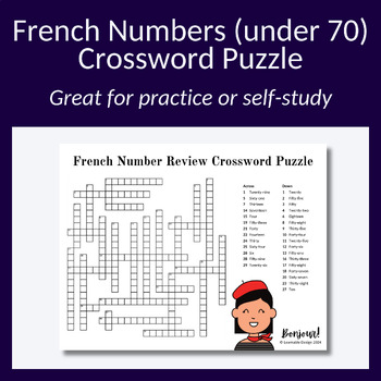 Preview of French numbers 0-69 review crossword puzzle (FSL)