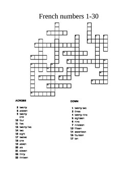Preview of French numbers 1-30 puzzle worksheet