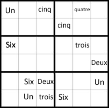 Preview of French numbers 1-9 Sudoku puzzle students learn numbers and have fun