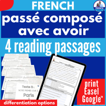 Preview of French passé composé avoir Reading Passages & Comprehension Questions