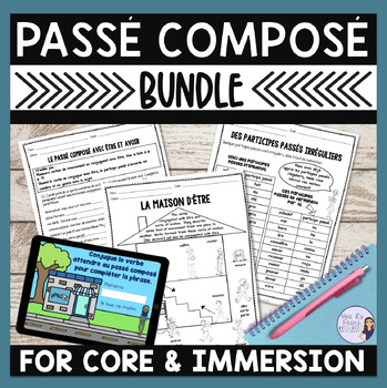Preview of French passé composé notes, worksheets, games : unit bundle of activities