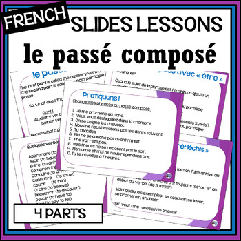 Preview of French passé composé/past tense lessons slides and activities