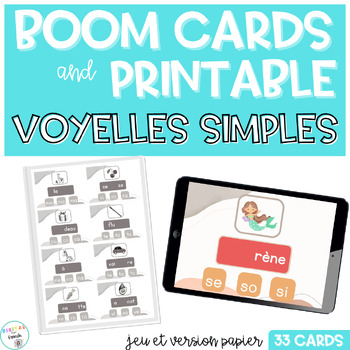 Preview of French phonics Blending sounds | Sons voyelles simples BOOM CARDS & Printable