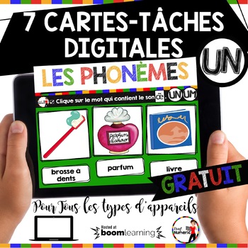 Preview of French phonics Boom Cards ou Cartes À Tâches Digitales (Phonème UN-UM) - FREEBIE
