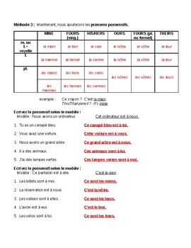 French Possessive Pronouns Introductory Handout By On Y Go Madame