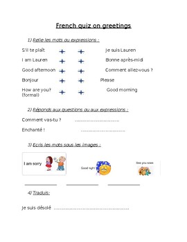 Preview of French quiz on greetings