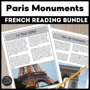 Preview of Paris monuments Intermediate French reading comprehension bundle