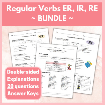 Preview of French regular verbs in the present tense bundle - ER / IR / RE - Worksheets