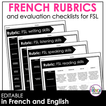 Preview of French rubrics and checklists EDITABLE | FSL teacher assessment tools