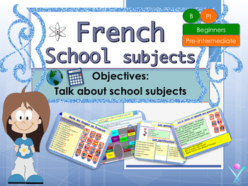 Preview of French school subjects, les matières scolaires interactive activities