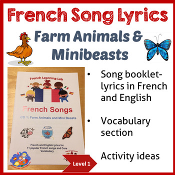 French Immersion - Song Lyric booklet - Farm Animals & Minibeasts