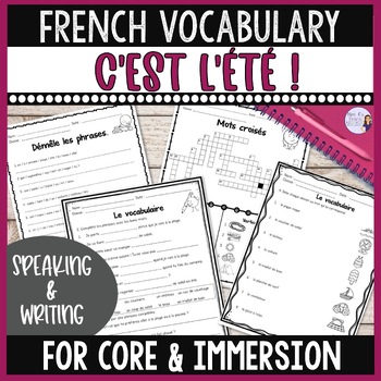 Preview of French summer vocabulary worksheets & speaking activities ACTIVITÉS POUR L'ÉTÉ