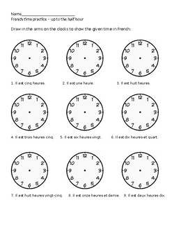 Preview of French telling time clock worksheets/practice