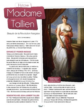 Preview of French text + activities + teacher's preparation: Madame Tallien