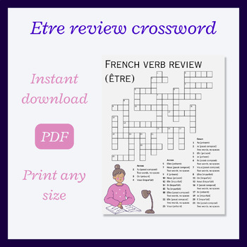 Preview of French ÊTRE verb review crossword: présent, passé composé, imparfait (FSL)