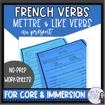 Preview of Mettre French verb conjugation practice VERBES FRANÇAIS